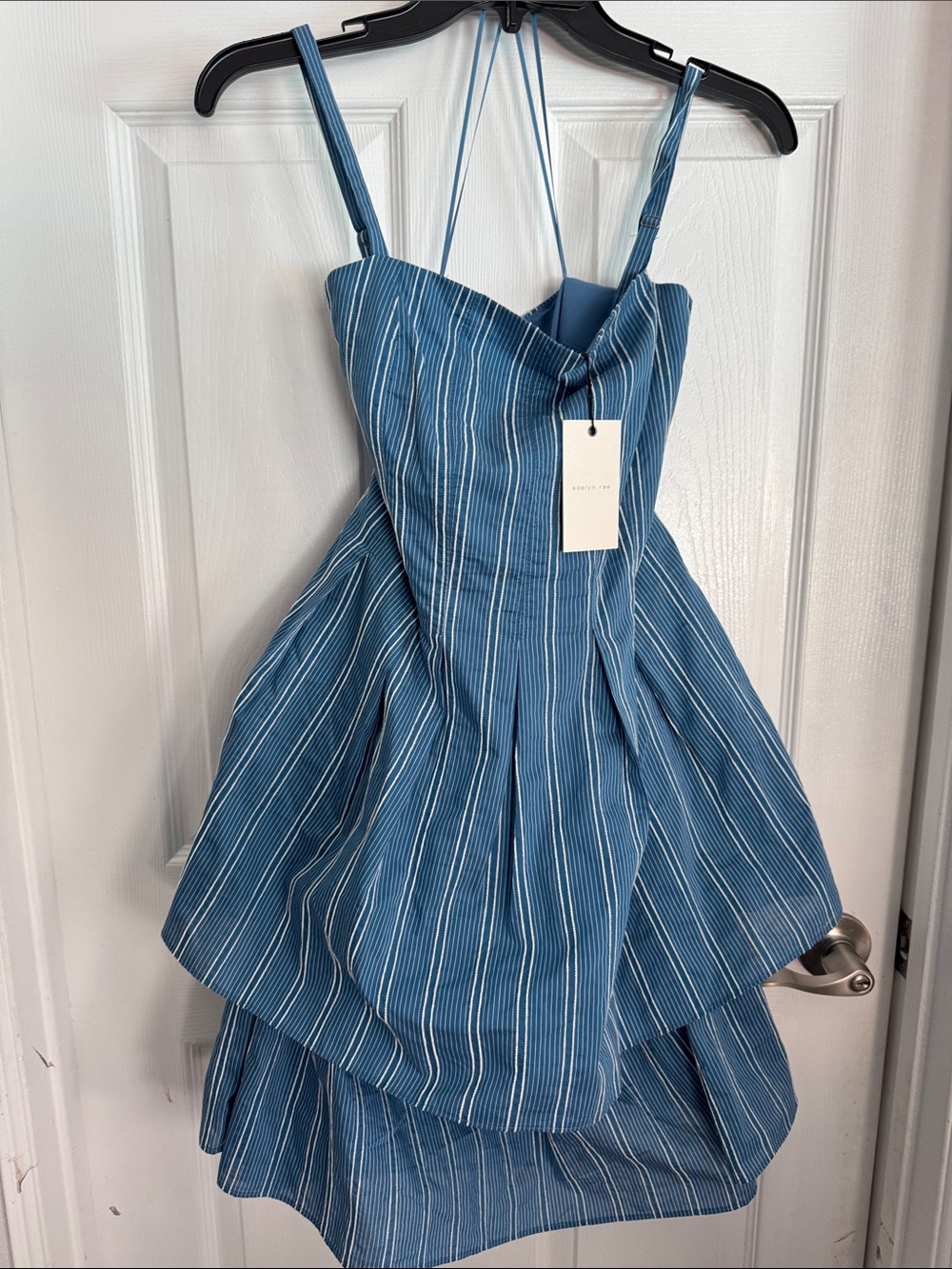 Women Blue Stripe Sundress with Spaghetti Straps